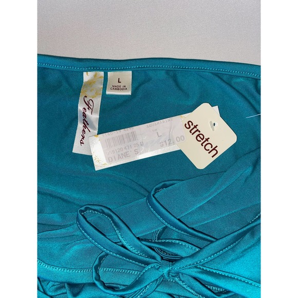 TEAL BACKLESS TIE DRESS FEATHERS SIZE LARGE NWT - Picture 4 of 5